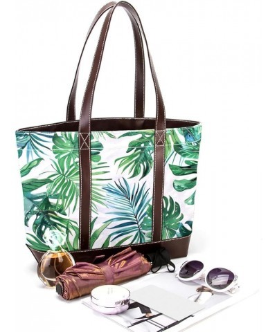 Canvas Tote Bag, Large Tote Bag, Tote Bag with Zipper, Green Palm Leaf Tropical, Totes for Women Pattern 632 $22.56 Totes