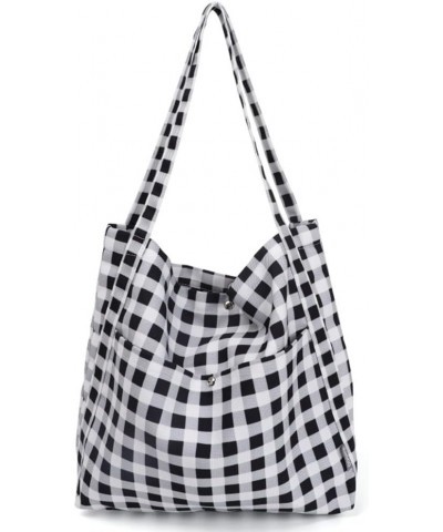 Women Large Canvas Shoulder Bags Cute Multi-pockets Tote Purse Corduroy Hobo Handbags Black Plaid $17.60 Totes