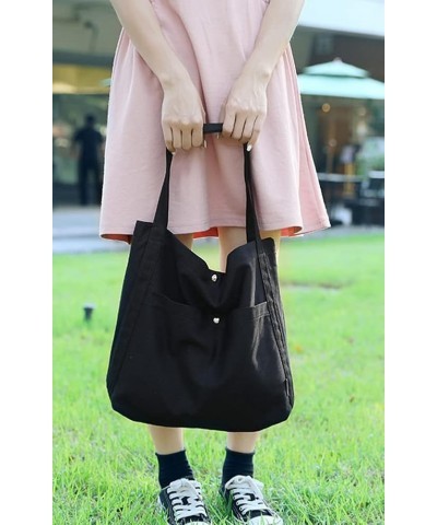 Women Large Canvas Shoulder Bags Cute Multi-pockets Tote Purse Corduroy Hobo Handbags Black Plaid $17.60 Totes