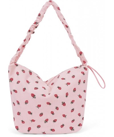 Corduroy Tote Bag Cute Strawberry Purse Shoulder Bag for Women Aesthetic Tote Bag Hobo Purse with Zipper A1-pink $15.92 Totes