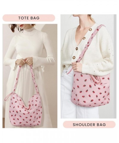 Corduroy Tote Bag Cute Strawberry Purse Shoulder Bag for Women Aesthetic Tote Bag Hobo Purse with Zipper A1-pink $15.92 Totes