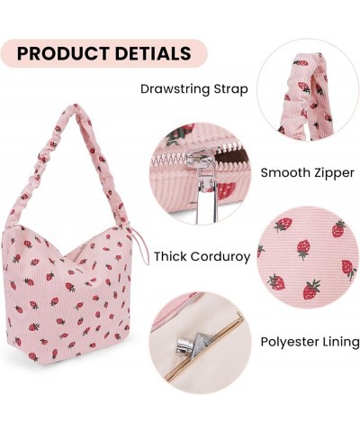 Corduroy Tote Bag Cute Strawberry Purse Shoulder Bag for Women Aesthetic Tote Bag Hobo Purse with Zipper A1-pink $15.92 Totes