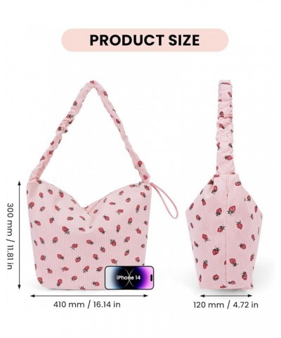 Corduroy Tote Bag Cute Strawberry Purse Shoulder Bag for Women Aesthetic Tote Bag Hobo Purse with Zipper A1-pink $15.92 Totes