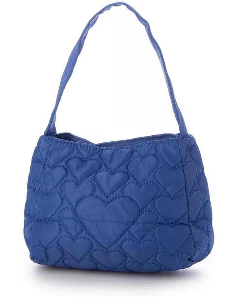 Sweet Cute Hearts Pattern Puffer Bag Quilted Tote Bag for Women Lightweight Shoulder Top Handle Bag Blue $11.96 Totes