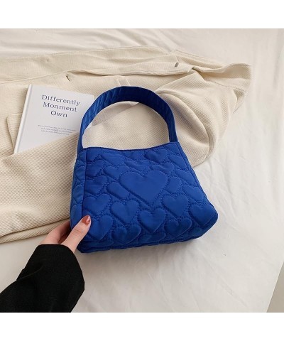 Sweet Cute Hearts Pattern Puffer Bag Quilted Tote Bag for Women Lightweight Shoulder Top Handle Bag Blue $11.96 Totes