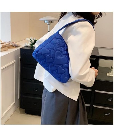 Sweet Cute Hearts Pattern Puffer Bag Quilted Tote Bag for Women Lightweight Shoulder Top Handle Bag Blue $11.96 Totes