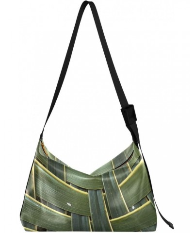 Crossbody Bag for Women Men Trendy Green Bamboo Texture Leather Casual Hobo Shoulder Bags Purses with Adjustable Strap Woven ...