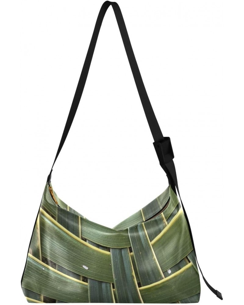 Crossbody Bag for Women Men Trendy Green Bamboo Texture Leather Casual Hobo Shoulder Bags Purses with Adjustable Strap Woven ...