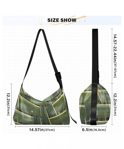 Crossbody Bag for Women Men Trendy Green Bamboo Texture Leather Casual Hobo Shoulder Bags Purses with Adjustable Strap Woven ...