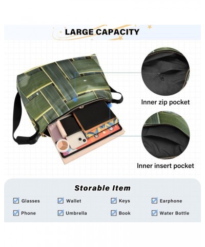 Crossbody Bag for Women Men Trendy Green Bamboo Texture Leather Casual Hobo Shoulder Bags Purses with Adjustable Strap Woven ...