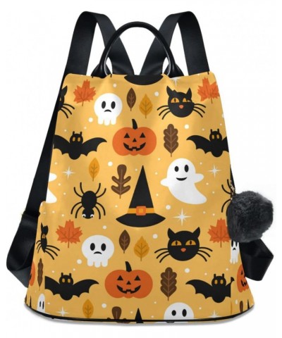 Halloween Spooky Skull Pumpkin Black Cat Backpack Purse for Women Travel Bag Anti Theft Back Pack Fashion Shoulder Bag with A...