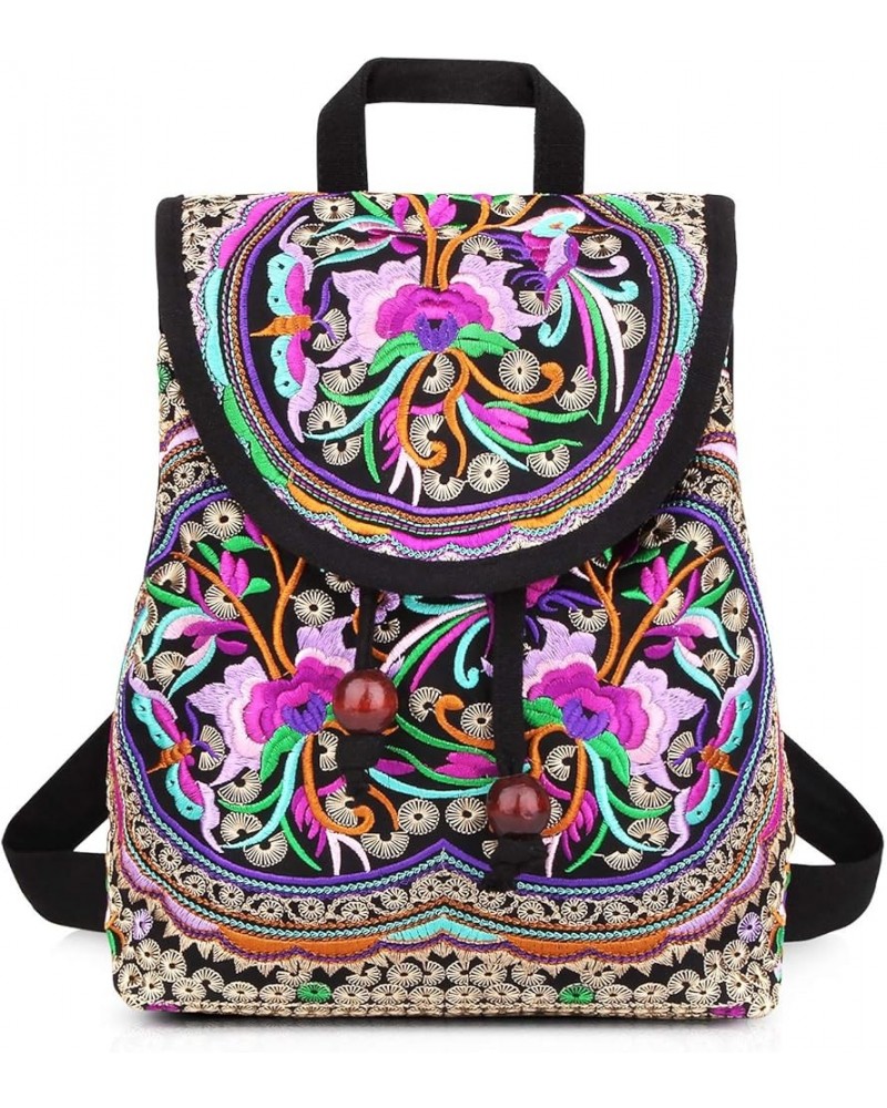 Embroidered Backpack Purse for Women, Boho Elegance Vintage Ethnic Floral Shoulder Handbag (Blue) Red $12.99 Shoulder Bags