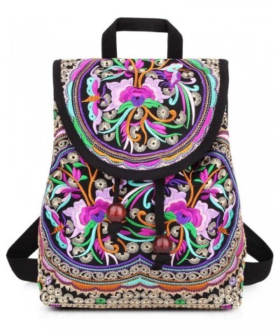 Embroidered Backpack Purse for Women, Boho Elegance Vintage Ethnic Floral Shoulder Handbag (Blue) Red $12.99 Shoulder Bags