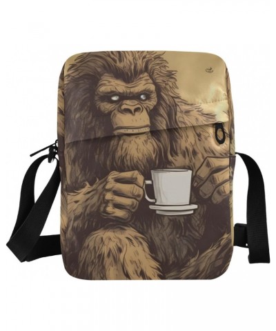 Sasquatch and Coffee Sling Bag Zipper Closure Crossbody Messenger Bags Purse with Card Phone Passport Compartment 6.6×9.4×2.5...