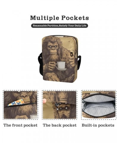 Sasquatch and Coffee Sling Bag Zipper Closure Crossbody Messenger Bags Purse with Card Phone Passport Compartment 6.6×9.4×2.5...