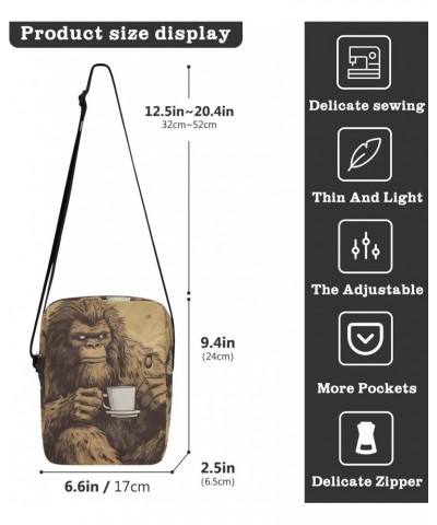 Sasquatch and Coffee Sling Bag Zipper Closure Crossbody Messenger Bags Purse with Card Phone Passport Compartment 6.6×9.4×2.5...