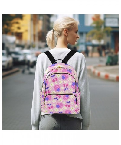 Cute Strawberry Cherry Fruits Flower Backpack for Women Shoulder Bag Lightweight Mini Backpack Casual Daypack Back Pack for T...