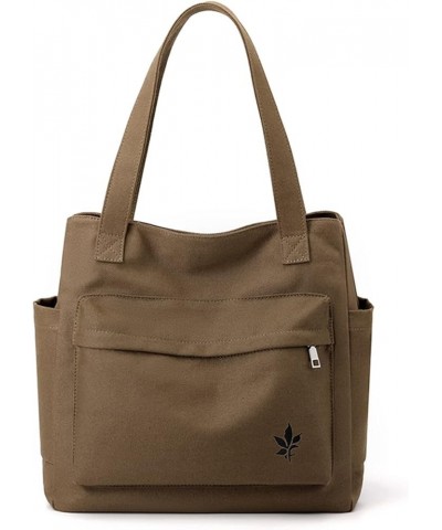 Women Handbag Canvas Shoulder Bag Casual Tote Purse Multi-pockets Top Handle Bag Multifunctional Clutch Bag Brown $26.68 Totes