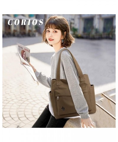 Women Handbag Canvas Shoulder Bag Casual Tote Purse Multi-pockets Top Handle Bag Multifunctional Clutch Bag Brown $26.68 Totes