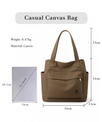 Women Handbag Canvas Shoulder Bag Casual Tote Purse Multi-pockets Top Handle Bag Multifunctional Clutch Bag Brown $26.68 Totes