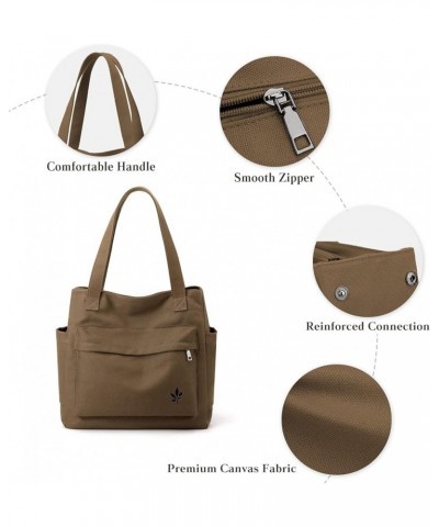 Women Handbag Canvas Shoulder Bag Casual Tote Purse Multi-pockets Top Handle Bag Multifunctional Clutch Bag Brown $26.68 Totes