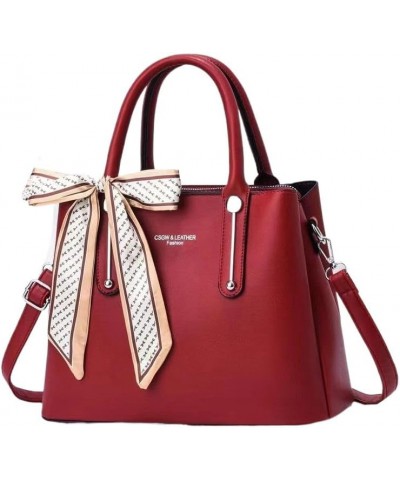 Women Handbag Lady Large Capacity Cross-Body Bag Leisure Solid Color Satchel Shoulder Bag with Silk Ribbon (Khaki) Red $58.24...