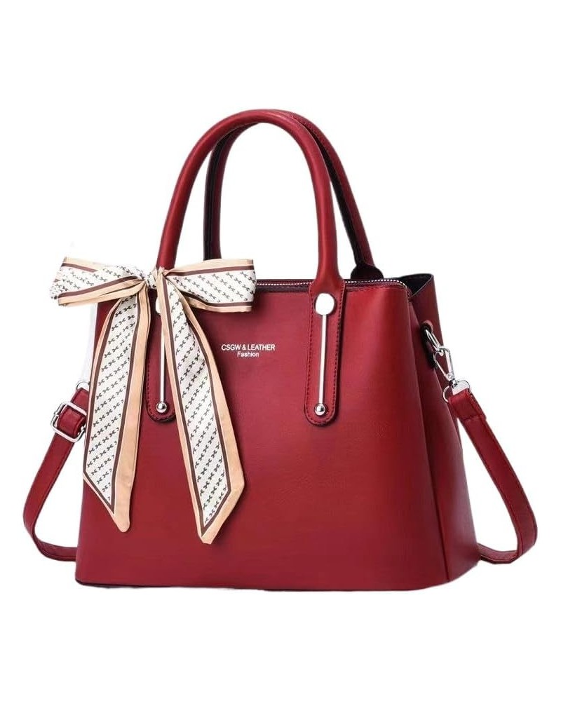 Women Handbag Lady Large Capacity Cross-Body Bag Leisure Solid Color Satchel Shoulder Bag with Silk Ribbon (Khaki) Red $58.24...