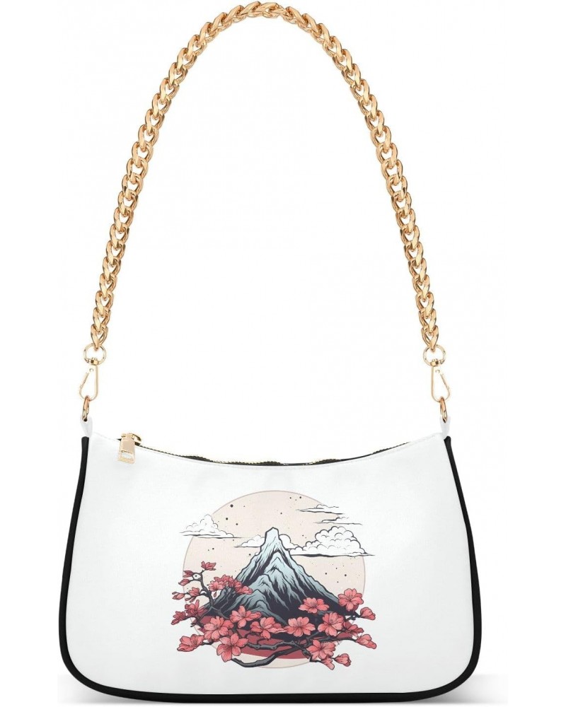 Japanese Cherry Flowers Clutch Shoulder Bag for Women, Hobo Tote Handbag with Gold Chain, Crossbody Bag with Zipper Closure $...