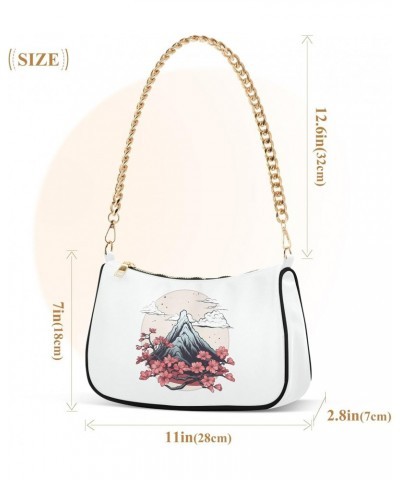 Japanese Cherry Flowers Clutch Shoulder Bag for Women, Hobo Tote Handbag with Gold Chain, Crossbody Bag with Zipper Closure $...