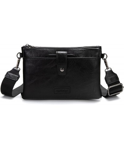 Vintage Leather Camera Crossbody Bag for Women, Stylish Two Layer Shoulder Bag Purse with Removable Card Slots Black-l $11.50...