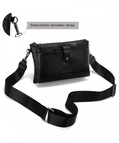 Vintage Leather Camera Crossbody Bag for Women, Stylish Two Layer Shoulder Bag Purse with Removable Card Slots Black-l $11.50...