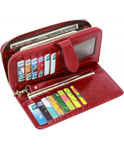 Wallet Purse for Women Leather Wristlet Wallet Zipper Credit Card Holder Rfid Wallet with Phone Pocket Wine $21.15 Wallets