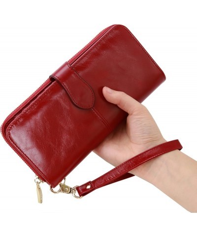 Wallet Purse for Women Leather Wristlet Wallet Zipper Credit Card Holder Rfid Wallet with Phone Pocket Wine $21.15 Wallets