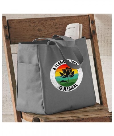 Florist Design Tote Bag with Pocket - Florist Themed Items - Cute Items Gray $18.70 Totes