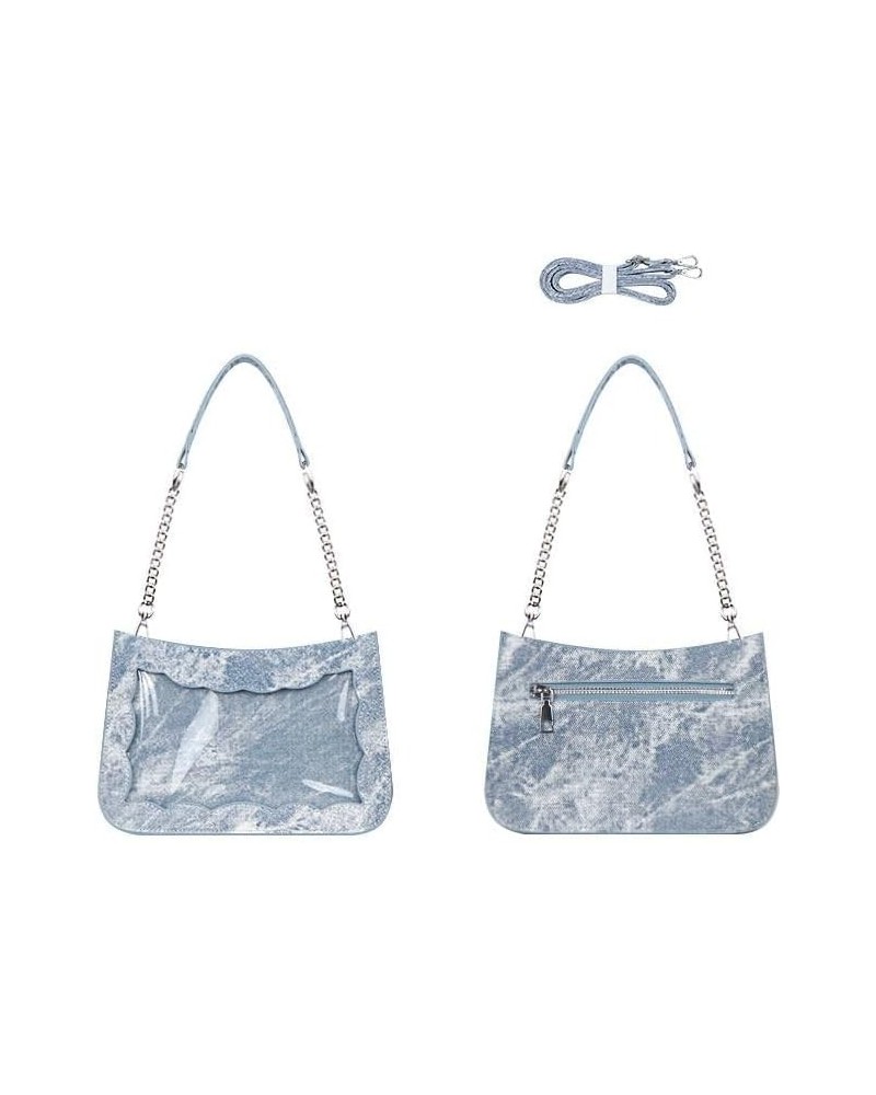 Women's Cute Ita Bag Transparent Cartoon Y2K Vintage Handbag Colorful Ruffled Mini Denim Messenger Bag Sky Blue $18.28 Crossb...