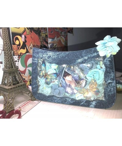 Women's Cute Ita Bag Transparent Cartoon Y2K Vintage Handbag Colorful Ruffled Mini Denim Messenger Bag Sky Blue $18.28 Crossb...