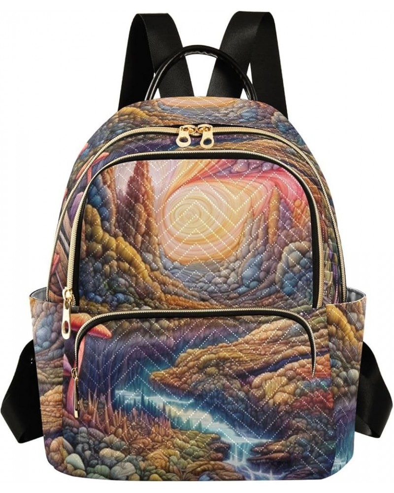 Medium Fashion Backpack for Women Colorful Landscape with Mushrooms Print Ladies Travel Daypack Aesthetic Shoulder Bag 11.4×6...