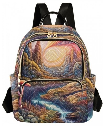 Medium Fashion Backpack for Women Colorful Landscape with Mushrooms Print Ladies Travel Daypack Aesthetic Shoulder Bag 11.4×6...