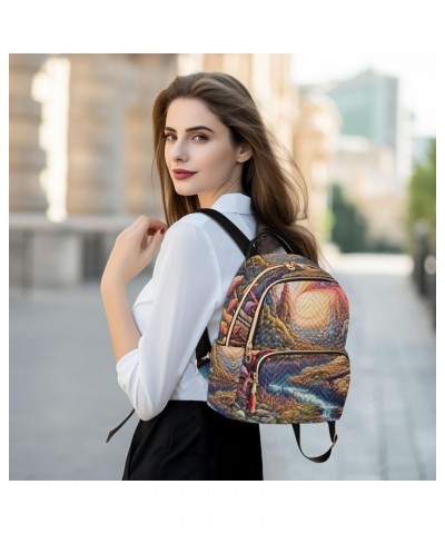 Medium Fashion Backpack for Women Colorful Landscape with Mushrooms Print Ladies Travel Daypack Aesthetic Shoulder Bag 11.4×6...