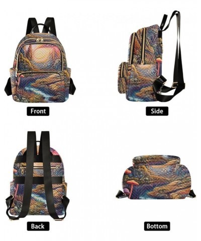 Medium Fashion Backpack for Women Colorful Landscape with Mushrooms Print Ladies Travel Daypack Aesthetic Shoulder Bag 11.4×6...