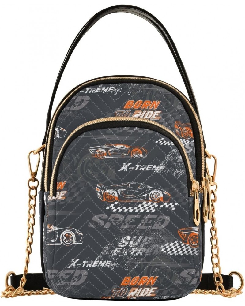 Women Crossbody Handbag Abstract Sport Car Grey Quilted Chain Bag $13.25 Crossbody Bags