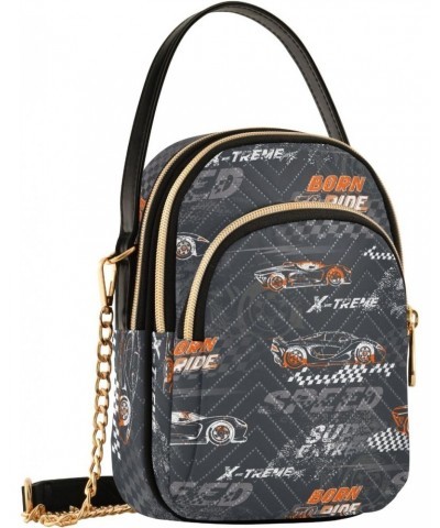 Women Crossbody Handbag Abstract Sport Car Grey Quilted Chain Bag $13.25 Crossbody Bags