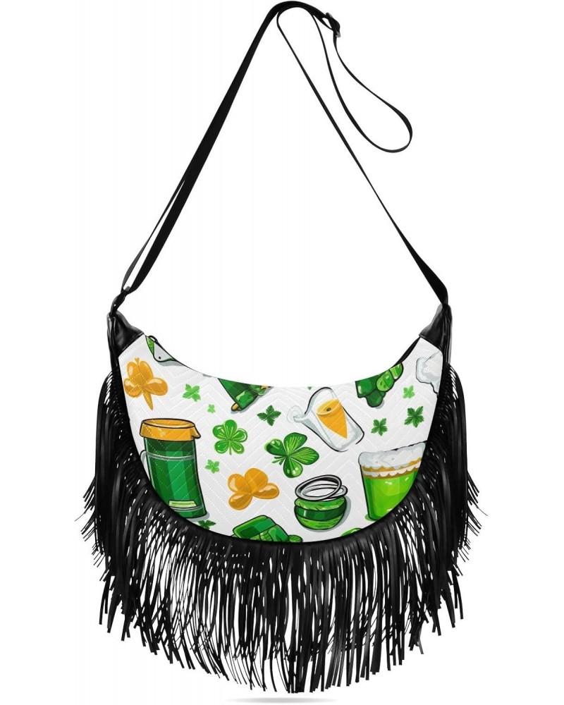 Stpatrick Day Shamrocks Beer Tassel Crossbody Handbags for Women Ample Capacity Shoulder Bag with Adjustable Strap Durable Ce...