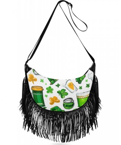 Stpatrick Day Shamrocks Beer Tassel Crossbody Handbags for Women Ample Capacity Shoulder Bag with Adjustable Strap Durable Ce...