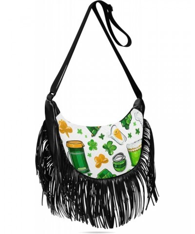 Stpatrick Day Shamrocks Beer Tassel Crossbody Handbags for Women Ample Capacity Shoulder Bag with Adjustable Strap Durable Ce...