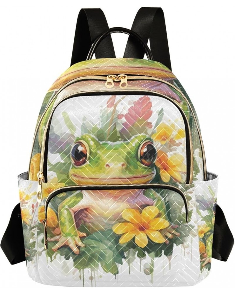 Small Backpack for Women Travel Bag Baby Frog with Flowers Daypack Purse Fashion Shoulder Bag Rucksack Small B961 $12.74 Back...