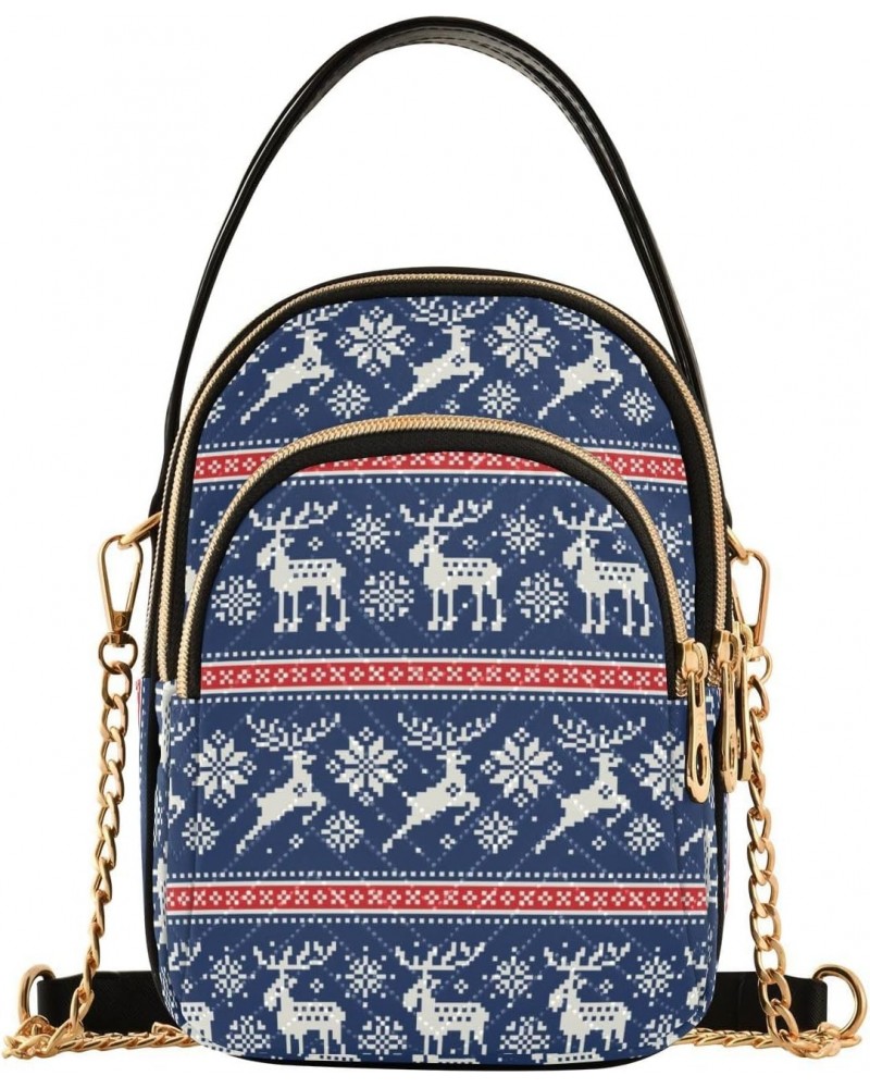 Christmas Deer Strips Crossbody Bags for Women Crossbody Bag Cellphone Wallet Bag with Chain Strap for Travel $10.40 Crossbod...