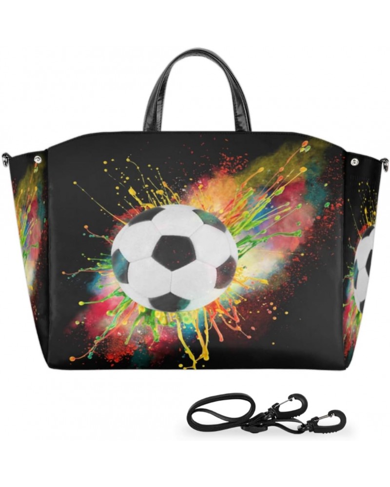 Soccer Colorful Splash Large Tote Bag for Women Travel Should Bag Big Oversized Soccer Totes Waterproof Crossbody Tote Bag wi...