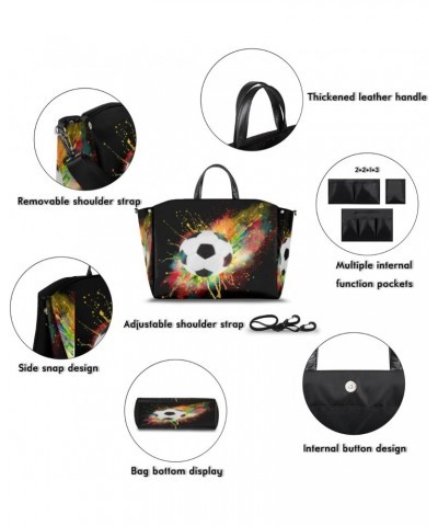 Soccer Colorful Splash Large Tote Bag for Women Travel Should Bag Big Oversized Soccer Totes Waterproof Crossbody Tote Bag wi...