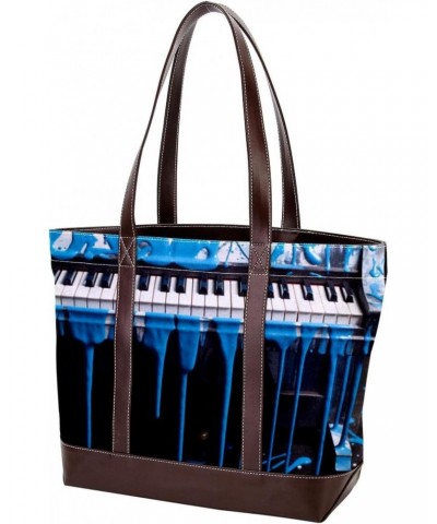 The Tote Bag For Women,Tote Bag With Zipper,Canvas Tote Bag,Blue Painted Old Piano Key Handbags $19.99 Totes